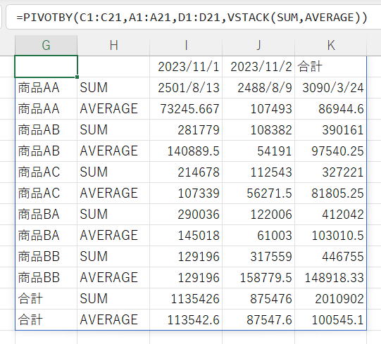 エクセル Excel PIVOTBY関数 LAMBDA関数
