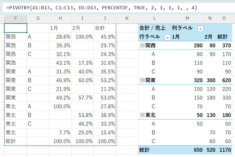 エクセル Excel PIVOTBY関数 LAMBDA関数